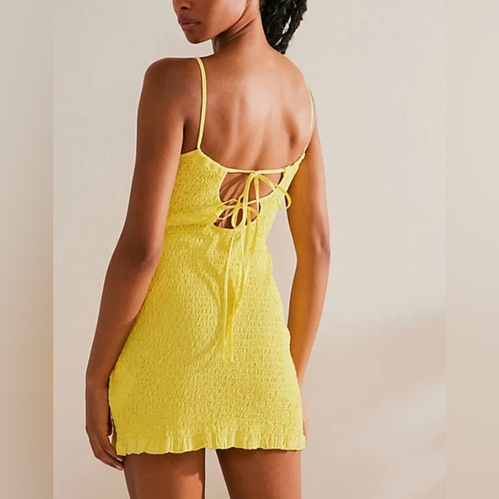 Free People | Lyla Smocked Open Back Strappy Mini Dress in Blazing Yellow | NWT - Picture 11 of 14